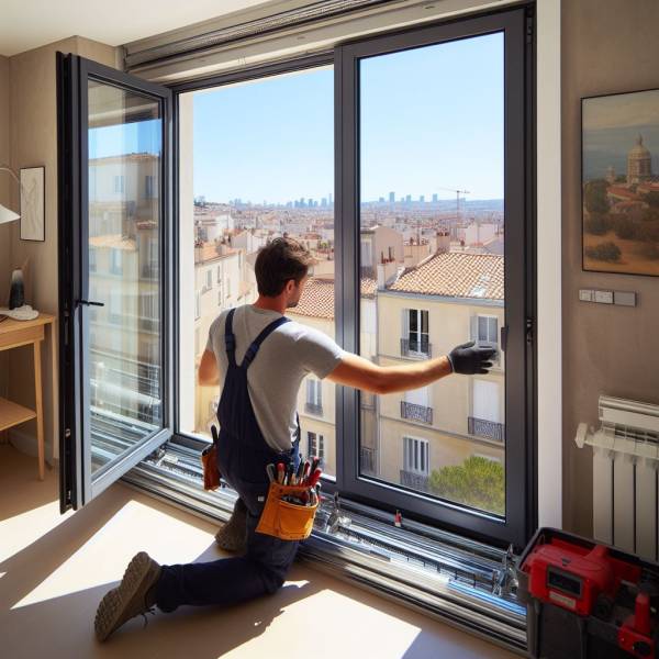 Technicien posant une fenêtre PVC à Marseille